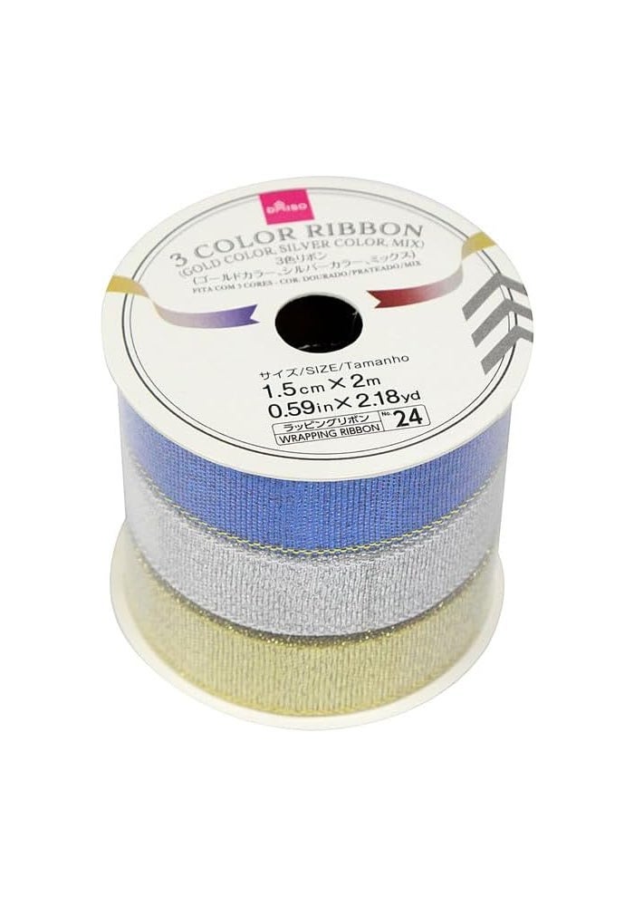 DAISO 3 Color Ribbon Set - Gold, Silver, and Blue - Image 2